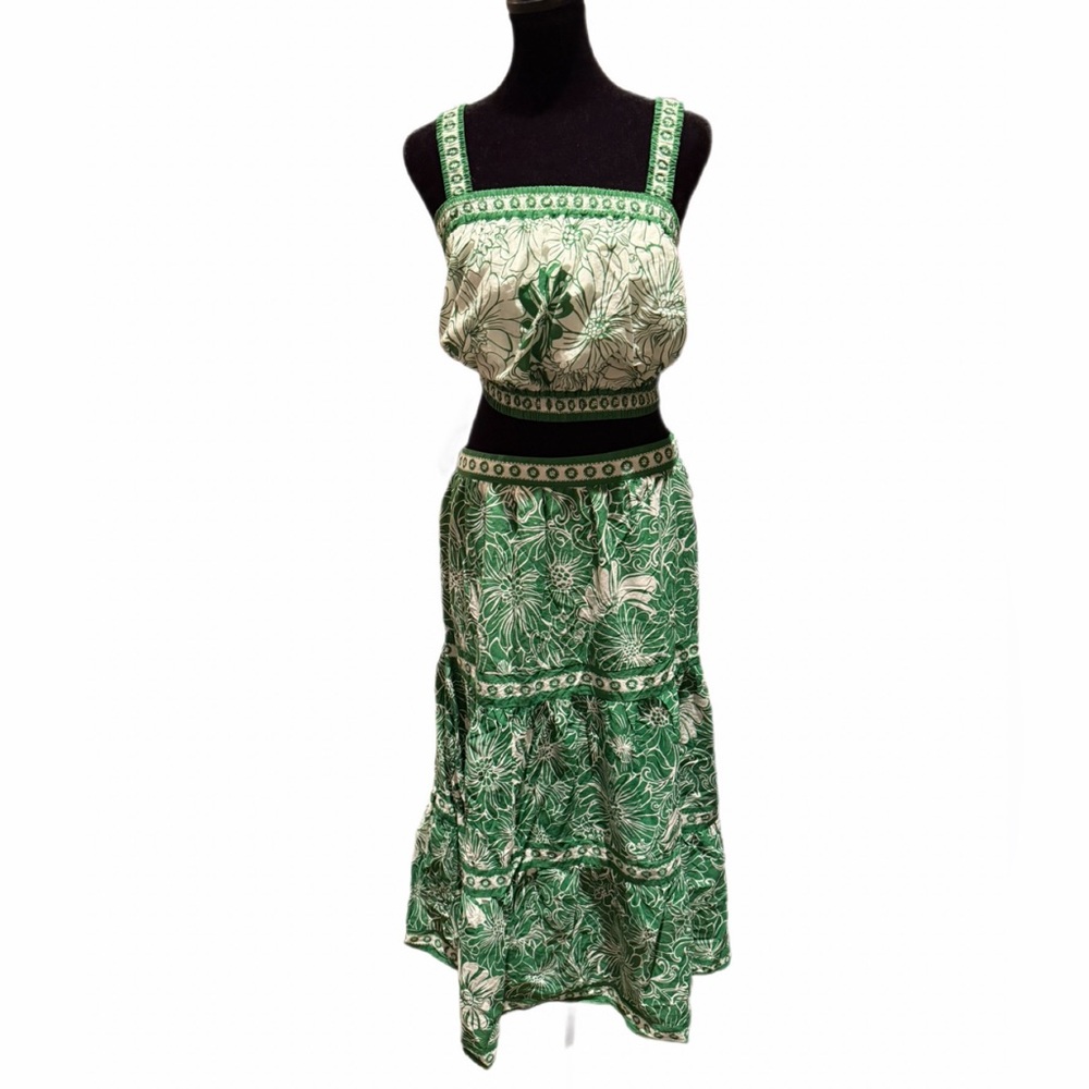Adorable Jessica Simpson Set -green and off white tropical 100% Cotton lg LN